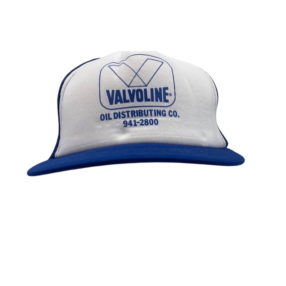Vintage White & Blue Valvoline Mesh Snapback Trucker Hat Cap Adjustable - Picture 2 of 9